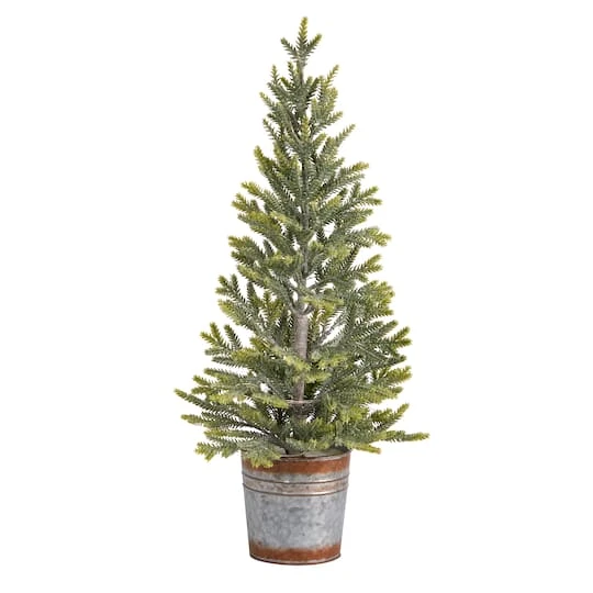 2ft. Pre-Lit Pine Artificial Christmas Tree In Rustic Metal Planter, Warm White Lights 6 2ft. Pre-Lit Pine Artificial Christmas Tree In Rustic Metal Planter, Warm White Lights - Image 4