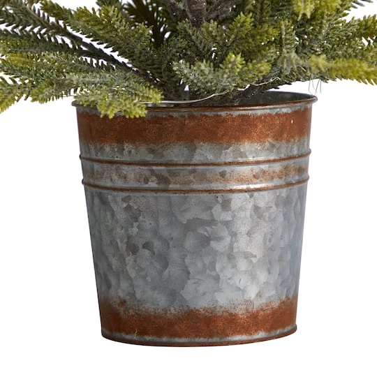2ft. Pre-Lit Pine Artificial Christmas Tree In Rustic Metal Planter, Warm White Lights 9 2ft. Pre-Lit Pine Artificial Christmas Tree In Rustic Metal Planter, Warm White Lights - Image 7