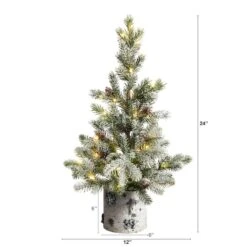 2ft. Pre-Lit Flocked Artificial Christmas Tree In Decorative Birch Bark Planter, LED Lights -Michaels Shop D478949S 2
