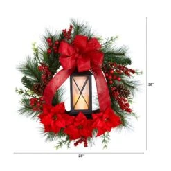 28" Poinsettia & Berry Holiday Lantern Christmas Wreath With LED Candle -Michaels Shop D478985S 2