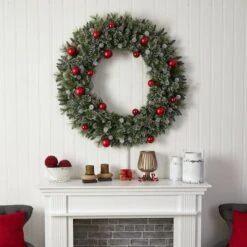 4ft. Oversized Pre-Lit Frosted Holiday Christmas Wreath With Ornaments -Michaels Shop D478987S 7