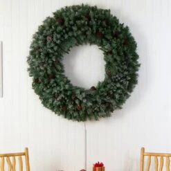 5ft. Clear LED Lights Flocked Artificial Christmas Wreath With Pinecones -Michaels Shop D478991S 5