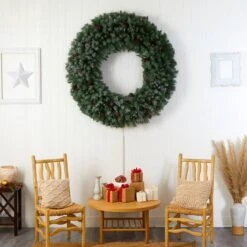 5ft. Clear LED Lights Flocked Artificial Christmas Wreath With Pinecones -Michaels Shop D478991S 7