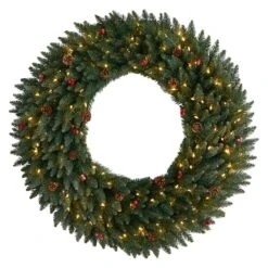 4ft. Clear LED Lights Flocked Artificial Christmas Wreath With Pinecones & Berries -Michaels Shop D478994S 1 1
