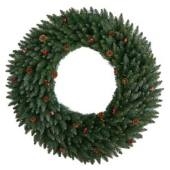 4ft. Clear LED Lights Flocked Artificial Christmas Wreath With Pinecones & Berries -Michaels Shop D478994S 3