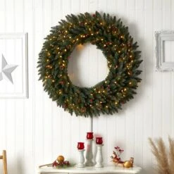 4ft. Clear LED Lights Flocked Artificial Christmas Wreath With Pinecones & Berries -Michaels Shop D478994S 6