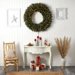 4ft. Clear LED Lights Flocked Artificial Christmas Wreath With Pinecones & Berries -Michaels Shop D478994S 8