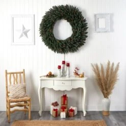 4ft. Clear LED Lights Flocked Artificial Christmas Wreath With Pinecones & Berries -Michaels Shop D478994S 9