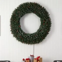 5ft. Clear LED Lights Flocked Artificial Christmas Wreath With Pinecones & Berries -Michaels Shop D478997S 5