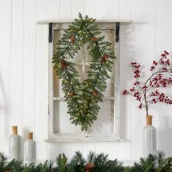 3ft. White LED Lights Holiday Geometric Christmas Diamond Wreath With Pinecones -Michaels Shop D479002S 4