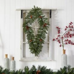 3ft. White LED Lights Holiday Geometric Christmas Diamond Wreath With Pinecones -Michaels Shop D479002S 5