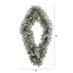 3ft. White LED Lights Geometric Diamond Christmas Frosted Wreath With Pinecones -Michaels Shop D479003S 2
