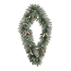 3ft. White LED Lights Geometric Diamond Christmas Frosted Wreath With Pinecones -Michaels Shop D479003S 3