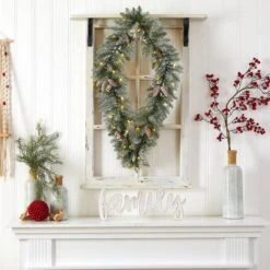 3ft. White LED Lights Geometric Diamond Christmas Frosted Wreath With Pinecones -Michaels Shop D479003S 6