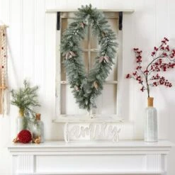 3ft. White LED Lights Geometric Diamond Christmas Frosted Wreath With Pinecones -Michaels Shop D479003S 7