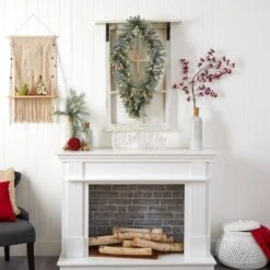 3ft. White LED Lights Geometric Diamond Christmas Frosted Wreath With Pinecones -Michaels Shop D479003S 8