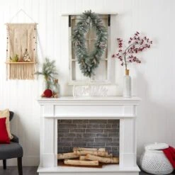 3ft. White LED Lights Geometric Diamond Christmas Frosted Wreath With Pinecones -Michaels Shop D479003S 9