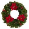 24" White LED Lights Poinsettia, Berry & Pinecone Artificial Wreath