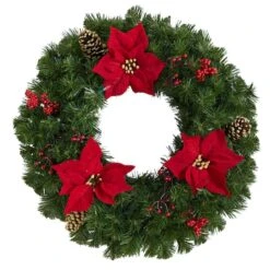 24" White LED Lights Poinsettia, Berry & Pinecone Artificial Wreath -Michaels Shop D479004S 3