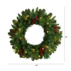20" White LED Lights Frosted Pine Artificial Christmas Wreath With Pinecones & Berries -Michaels Shop D479007S 2
