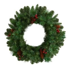 20" White LED Lights Frosted Pine Artificial Christmas Wreath With Pinecones & Berries -Michaels Shop D479007S 3