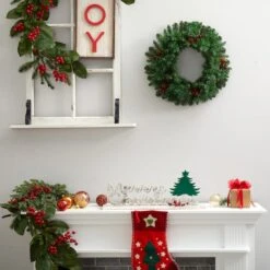 20" White LED Lights Frosted Pine Artificial Christmas Wreath With Pinecones & Berries -Michaels Shop D479007S 5