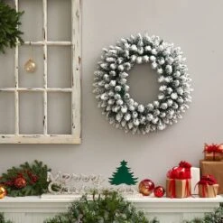 24" White LED Lights Flocked Artificial Christmas Wreath -Michaels Shop D479008S 5