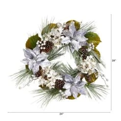 24" Silver Poinsettia, Hydrangea & Pinecones Artificial Christmas Wreath -Michaels Shop D479013S 2