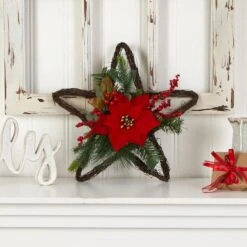16" Holiday Christmas Poinsettia Star Twig Wreath -Michaels Shop D479014S 3