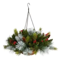 2ft. LED Pine & Berries Artificial Christmas Hanging Basket -Michaels Shop D479055S 1 1