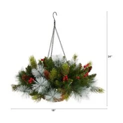 2ft. LED Pine & Berries Artificial Christmas Hanging Basket -Michaels Shop D479055S 2
