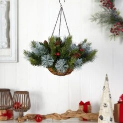 2ft. LED Pine & Berries Artificial Christmas Hanging Basket -Michaels Shop D479055S 4
