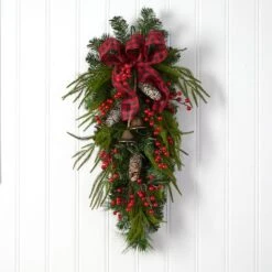 24" Pinecones, Berries & Bells Christmas Teardrop Swag -Michaels Shop D479060S 3