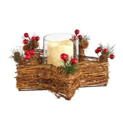 Holiday Star Twig Candle Holder With LED Candle Table Christmas Arrangement -Michaels Shop D479063S 3