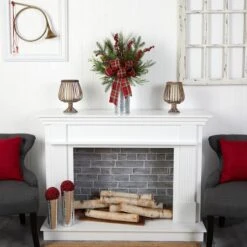 28" Holiday Winter Greenery, Berries & Plaid Bow Artificial Christmas Arrangement -Michaels Shop D479069S 4