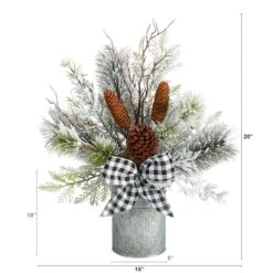 20" Winter Greenery, Pinecones & Gingham Plaid Bow Arrangement -Michaels Shop D479074S 2