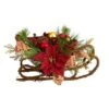 18" Christmas Sleigh With Poinsettia, Berries & Pinecone Artificial Arrangement With Ornaments