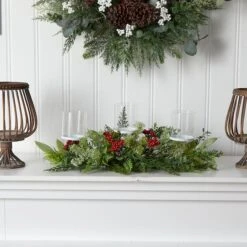 20" Winter Greenery & Berries Triple Candle Holder Christmas Table Arrangement -Michaels Shop D479088S 3