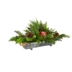 24" Cedar Pine, Pinecones & Ornaments Artificial Christmas Arrangement In Tin Vase -Michaels Shop D479089S 3
