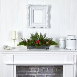 24" Cedar Pine, Pinecones & Ornaments Artificial Christmas Arrangement In Tin Vase -Michaels Shop D479089S 6