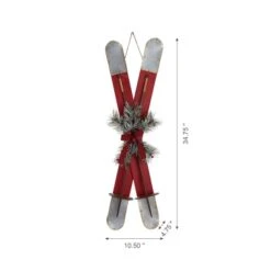 Glitzhome® 35" Red Wooden & Galvanized Ski Porch Décor -Michaels Shop D479466S 5