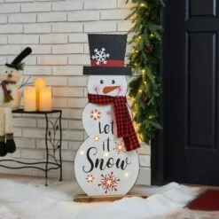 Glitzhome® 3ft. Lighted Wooden Christmas Snowman Porch Décor With Timer -Michaels Shop D479473S 2