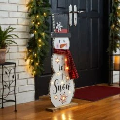 Glitzhome® 3ft. Lighted Wooden Christmas Snowman Porch Décor With Timer -Michaels Shop D479473S 3