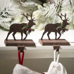 Glitzhome 7" Wooden & Metal Reindeer Stocking Holder -Michaels Shop D479495S 2