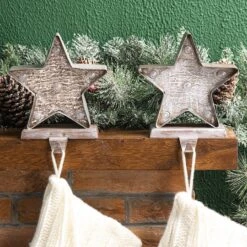 Glitzhome® 8" Marquee LED Star Wooden & Metal Stocking Holder Set -Michaels Shop D479504S 3