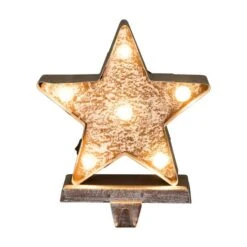 Glitzhome® 8" Marquee LED Star Wooden & Metal Stocking Holder Set -Michaels Shop D479504S 4