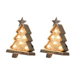 Glitzhome® 8" Marquee LED Wooden & Metal Christmas Tree Stocking Holder Set -Michaels Shop D479507S 1 1