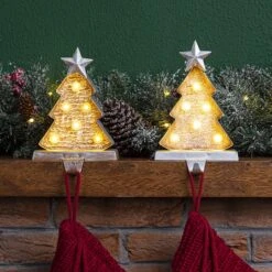 Glitzhome® 8" Marquee LED Wooden & Metal Christmas Tree Stocking Holder Set -Michaels Shop D479507S 2