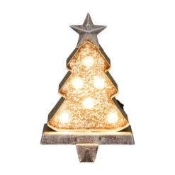 Glitzhome® 8" Marquee LED Wooden & Metal Christmas Tree Stocking Holder Set -Michaels Shop D479507S 4