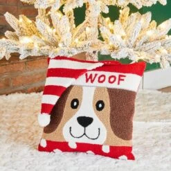 Glitzhome® Hooked 3D Woof Throw Pillow -Michaels Shop D479537S 2